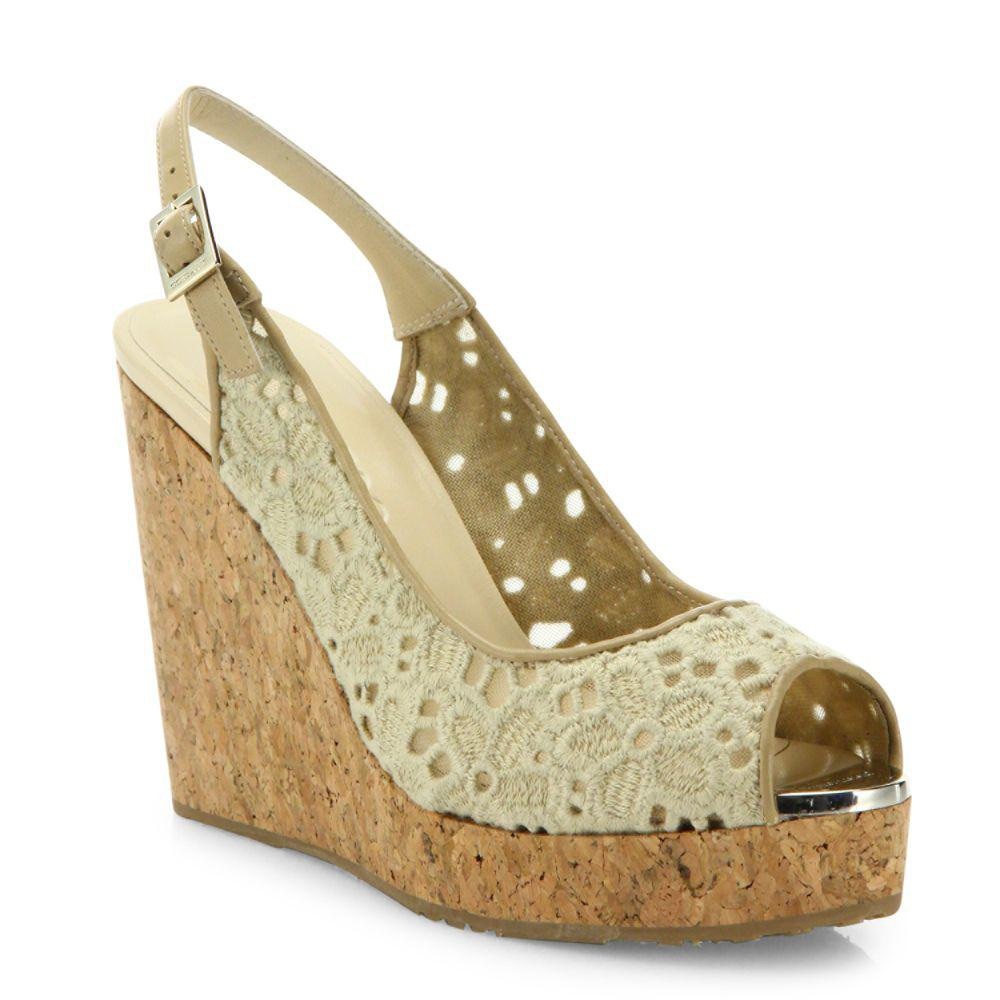 Jimmy Choo - nude lace wedges